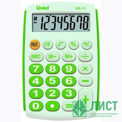 Калькулятор карманный 08разрядов UNIEL 97*62*11 зеленый (UK-11G) Калькулятор карманный 08разрядов UNIEL 97*62*11 зеленый (UK-11G)