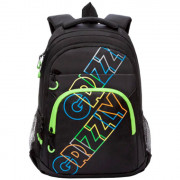 Рюкзак для мальчиков (GRIZZLY) арт RU-136-2/1 черный - салатовый 32х47х17 см