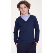 Джемпер-обманка для мальчика (BROSTEM) арт.SW204-150 размерный ряд 34/128-46/164 цвет темно-синий с голубым воротом