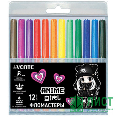 Фломастеры (deVENTE) Anime Girl 12 цветов вентилируемый колпачок пластиковый блистер арт.5081419 Фломастеры (deVENTE) Anime Girl 12 цветов вентилируемый колпачок пластиковый блистер арт.5081419
