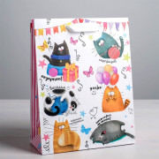 Пакет подароч.бумаж. 12*15*5,5см «Забавные коты» арт.1717554