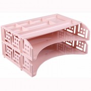 Лоток для бумаг решетчатый 2 секции+органайзер розовый СТАММ ФИЛД арт.ЛТ697 (Ст.5)