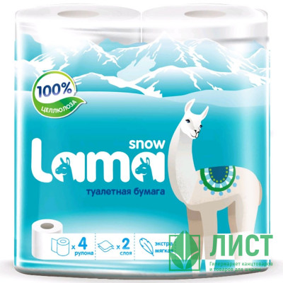 Бумага туалетная 2-слоя втулка 4рулона в упаковке 17,5м Snow Lama Бумага туалетная 2-слоя втулка 4рулона в упаковке 17,5м Snow Lama