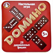 Игра настольная Домино деревянное (ДК) жестяная коробка арт 02990