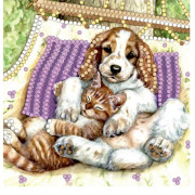 Набор для вышивки бисером Дружные котенок и щенок (РК) 15*15см арт.BL144