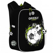 Ранец для мальчиков школьный (Grizzly) арт.RAf-393-4/1 черный-салатовый 29х36х18 см