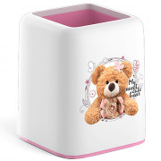 Подставка д/ручек и карандашей (ErichKrause) Forte Teddy Bear, белая с розовой пастельной вставкой арт.55845 (Ст.1)