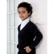 Джемпер-обманка для мальчика (UNIKKIDS) арт.UK-1010 размерный ряд 30/122-46/170 цвет темно-синий с белым воротом