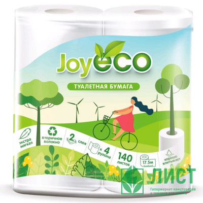 Бумага туалетная 2-слоя втулка 4рулона в упаковке 17,5 метров Joy Eco белая (Ст.12) Бумага туалетная 2-слоя втулка 4рулона в упаковке 17,5 метров Joy Eco белая (Ст.12)