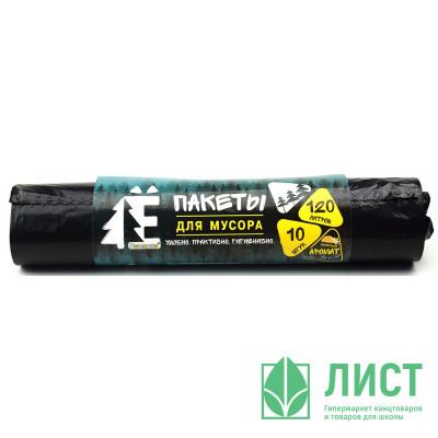 Пакеты для мусора 120л 37мкм 10шт/рулон, ПВД черные Ромашка Пакеты для мусора 120л 37мкм 10шт/рулон, ПВД черные Ромашка