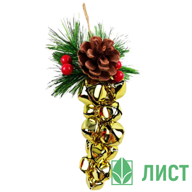 Украшение декор.подвеска металл. "Бубенчики с декором" 09*17см, гроздь цв.золото арт.94623