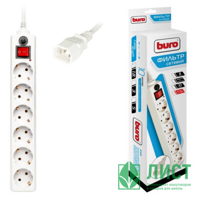 Сетевой фильтр BURO 600SH-1.8-UPS-W, 1.8м, белый ( 6 розеток) Сетевой фильтр BURO 600SH-1.8-UPS-W, 1.8м, белый ( 6 розеток)