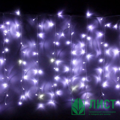 Гирлянда электрическая уличная занавес Дождь 2*1,5м 320LED &quot;Мерцание&quot; цвет белый (светлый провод) арт.183-095 Гирлянда электрическая уличная занавес Дождь 2*1,5м 320LED "Мерцание" цвет белый (светлый провод) арт.183-095