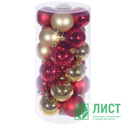 Набор шаров 06см 24шт/наб. &quot;Менуэт&quot; цв.красный/золото арт.722923 Набор шаров 06см 24шт/наб. "Менуэт" цв.красный/золото арт.722923
