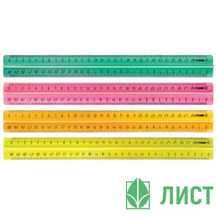 Линейка 30см пластиковая прозрачная цв/асс флюорисцентная с держателем Неоновый Кристалл (Neon Crystall) СТАММ арт.ЛН42