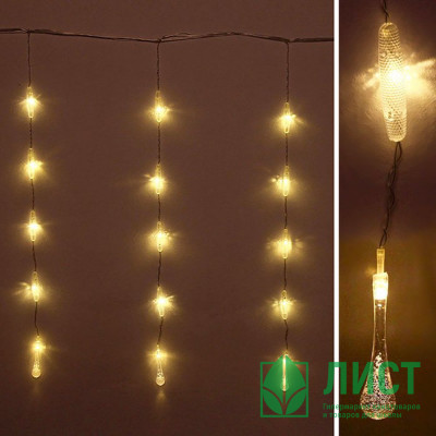 Гирлянда электрическая для дома занавес Бахрома 2*0,6м 50LED &quot;Капля&quot; цвет теплый белый (светлый провод)(можно соединять) арт.183-0033 Гирлянда электрическая для дома занавес Бахрома 2*0,6м 50LED "Капля" цвет теплый белый (светлый провод)(можно соединять) арт.183-0033