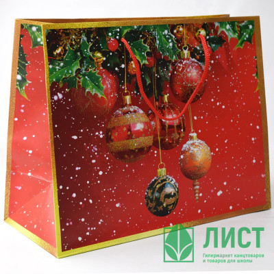 Пакет подароч. бумаж. 33*26см &quot;Шары на ветке&quot; цв.красный арт.95778FE Пакет подароч. бумаж. 33*26см "Шары на ветке" цв.красный арт.95778FE