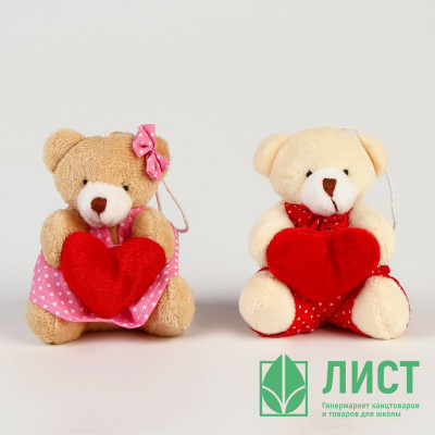 Игрушка мягкая &quot;Медведь с сердцем&quot; на подвесе 10*7см цв.МИКС арт.9546688 Игрушка мягкая "Медведь с сердцем" на подвесе 10*7см цв.МИКС арт.9546688
