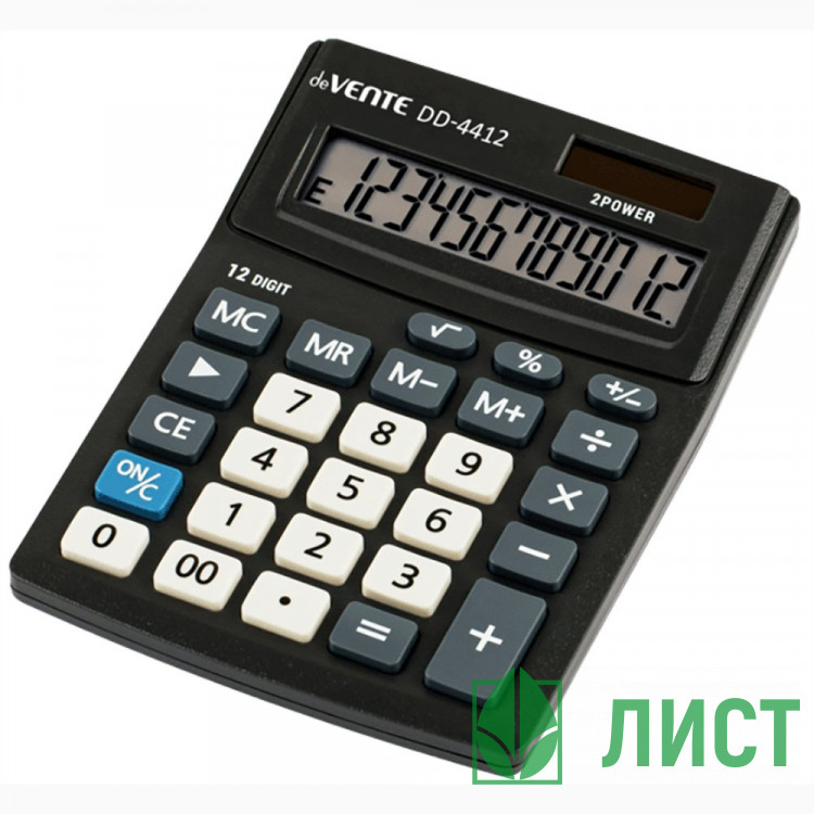 Калькулятор настольный 12 разрядный двойное питание  deVENTE 102*137*31 (DD-4412) черный (Ст.1)