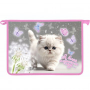 Папка школьная для тетрадей А4 на молнии (Оникс) Белый котик дизайн с двух сторон арт.ПТ-835