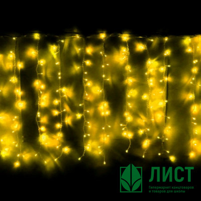 Гирлянда электрическая уличная занавес Дождь 1,5*2,5м 360LED цвет желтый (светлый провод) арт.183-100 Гирлянда электрическая уличная занавес Дождь 1,5*2,5м 360LED цвет желтый (светлый провод) арт.183-100