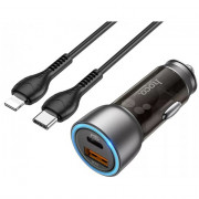 Блок питания автомобильный 1 USB 3.0, Type-C HOCO NZ8, Sprinter, 43Вт, QC3.0, PD, кабель Type-C-8-pin, цвет: коричневый