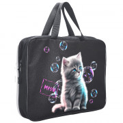 Папка А4 текстиль на молнии ручка-тесьма (Stavia) Котенок с мыльными пузырями мультиколор арт.89288