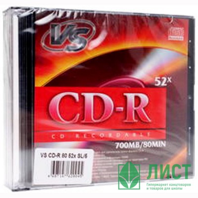 Диск CD-R VS 700 Mb, 52x, Slim Case (5), Ink Printable, упаковка Диск CD-R VS 700 Mb, 52x, Slim Case (5), Ink Printable, упаковка