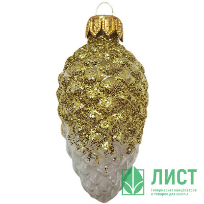 Украшение на ёлку стекло 08см &quot;Шишка в снегу&quot; прозрачная золотая п/у арт.ФУ-2-90/П1 Украшение на ёлку стекло 08см "Шишка в снегу" прозрачная золотая п/у арт.ФУ-2-90/П1