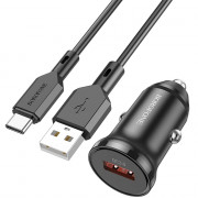 Блок питания автомобильный 1 USB Borofone BZ18, QC,FCP,AFC, кабель Type-C, цвет: чёрный
