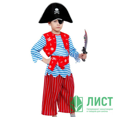 Костюм М (СКАЗКА) Пират Билли (тельняшка,жилет,бриджи,шляпа,сабля,повязка) р.122-140 ткань арт.5058 Костюм М (СКАЗКА) Пират Билли (тельняшка,жилет,бриджи,шляпа,сабля,повязка) р.122-140 ткань арт.5058