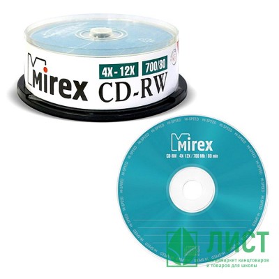 Диск  CD-RW Mirex 700Мб 12x Cake Box (Ст.50) УПАКОВКА Диск  CD-RW Mirex 700Мб 12x Cake Box (Ст.50) УПАКОВКА