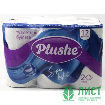 Бумага туалетная 3-слоя втулка 12рул/уп 13,68м белая Plushe Super Light (Ст.8) Бумага туалетная 3-слоя втулка 12рул/уп 13,68м белая Plushe Super Light (Ст.8)