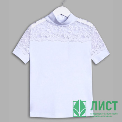 Блузка для девочки трикотажная (Делорас) короткий рукав цвет белый арт.Z61653S размер 30/122 Блузка для девочки трикотажная (Делорас) короткий рукав цвет белый арт.Z61653S размер 30/122
