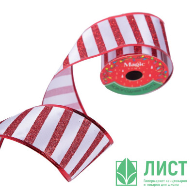 Лента новогодняя полиэстер на леске 6,3*270см "Полоса" цв. Белый/красный арт.90819 Лента новогодняя полиэстер на леске 6,3*270см "Полоса" цв. Белый/красный арт.90819