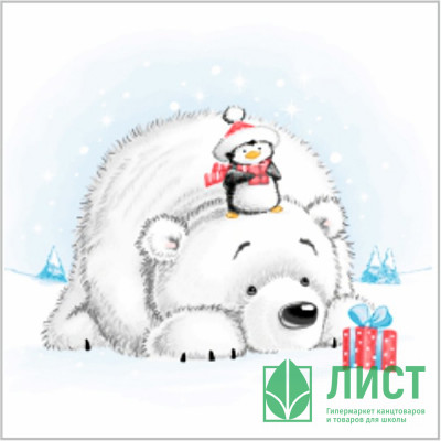 Салфетки бумажные 24*24см 1 слой 40шт/уп. Desna &quot;Мишка и пингвин&quot; арт.57835 Салфетки бумажные 24*24см 1 слой 40шт/уп. Desna "Мишка и пингвин" арт.57835