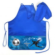 Фартук для детского творчества (Оникс) арт  ФН-41-1 тонкий с 2 карманами, с нарукавниками Футбол на синем