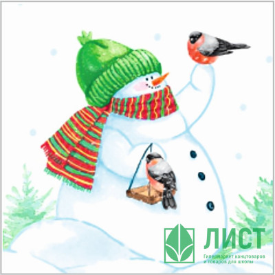 Салфетки бумажные 24*24см 1 слой 40шт/уп. Desna &quot;Снеговик и снегири&quot; арт.25195 Салфетки бумажные 24*24см 1 слой 40шт/уп. Desna "Снеговик и снегири" арт.25195