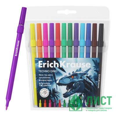 Фломастеры (ErichKrause) Techno Dino 12 цветов арт.65030 Фломастеры (ErichKrause) Techno Dino 12 цветов арт.65030