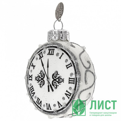 Украшение на ёлку стекло (серия Премиум) 07,5см &quot;Часы-круглые&quot; серебро п/у арт.АУ-169/2 Украшение на ёлку стекло (серия Премиум) 07,5см "Часы-круглые" серебро п/у арт.АУ-169/2