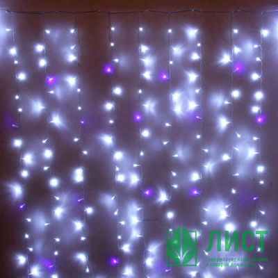 Гирлянда электрическая уличная занавес Дождь 2*3м 480LED &quot;Мерцание&quot; цвет белый/синий (светлый провод) арт.183-209 Гирлянда электрическая уличная занавес Дождь 2*3м 480LED "Мерцание" цвет белый/синий (светлый провод) арт.183-209