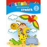 Цветная бумага А4 8 листов 8 цветов немелованная двусторонняя (КТС-ПРО) Веселые животные 50 гр/м2 на скобе арт.С2766-18