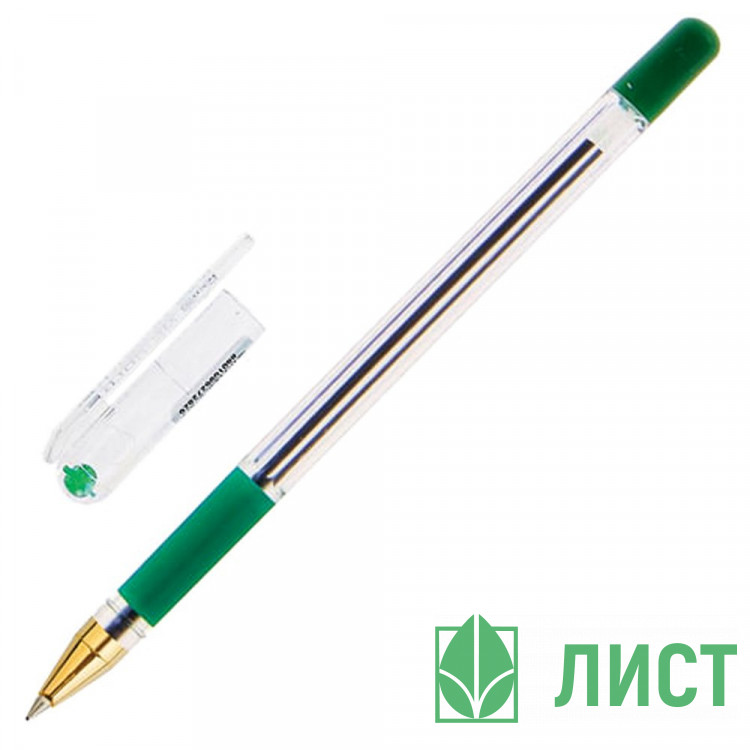 Ручка шариковая прозрачный корпус, резиновый упор (MC Gold) зеленый, 0,5мм, масло арт.MC-04