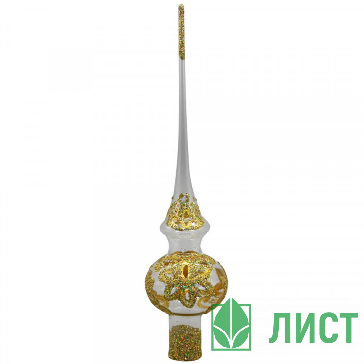 Наконечник на ёлку стекло 28см "Верхушка.Золотой цветок" п/у арт.КВ-224244