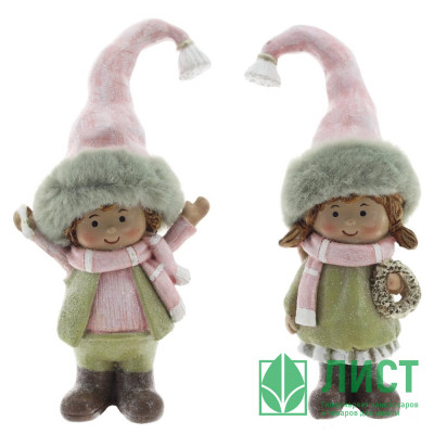 Статуэтка декоративная &quot;Дети в меховых шапках&quot; 13см 2 вида арт.825225 Статуэтка декоративная "Дети в меховых шапках" 13см 2 вида арт.825225