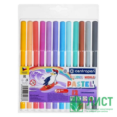 Фломастеры (CENTROPEN) Colour World Pastel 12цветов смываемые арт.7/7550/1287 Фломастеры (CENTROPEN) Colour World Pastel 12цветов смываемые арт.7/7550/1287