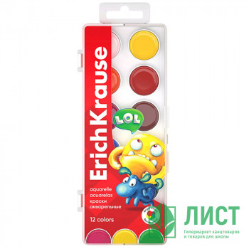 Акварель 12 цветов (ErichKrause) Jolly Friends пластиковая коробка без кисти арт 61366 Акварель 12 цветов (ErichKrause) Jolly Friends пластиковая коробка без кисти арт 61366