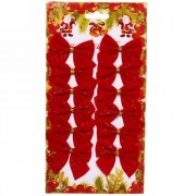 Украшение декоративное "Бант" 12шт/набор 06см красный с золотой пылью арт.185-0016