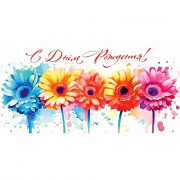 Открытка-конверт "С Днем рождения_Герберы" арт.5КХ-00162