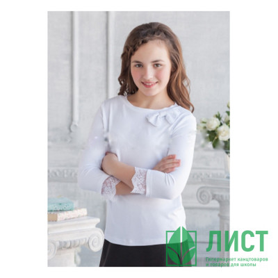 Блузка для девочки трикотажная (Алолика) длинный рукав цвет белый арт.Фабиан размер 36/140 Блузка для девочки трикотажная (Алолика) длинный рукав цвет белый арт.Фабиан размер 36/140